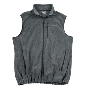 Columbia Full Zip Gray Fleece Vest Mens XL Zip Pockets Drawstring Waist
